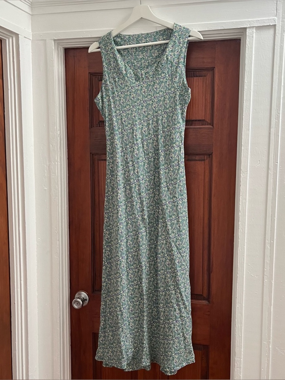 Bias Cut Sleeveless Vintage Green Floral ditsy Maxi Dress GUC